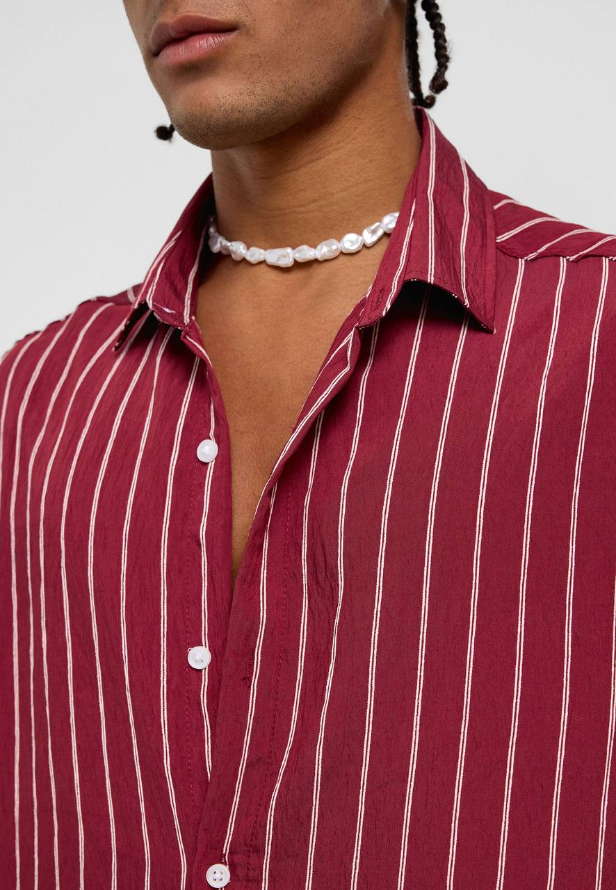Essence of Life Pinstripe Shirt in Burgundy