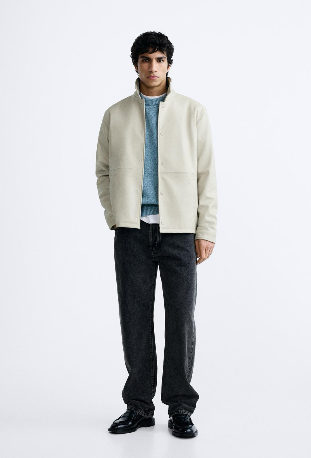 ZARA LEATHER EFFECT JACKET OYSTER WHITE