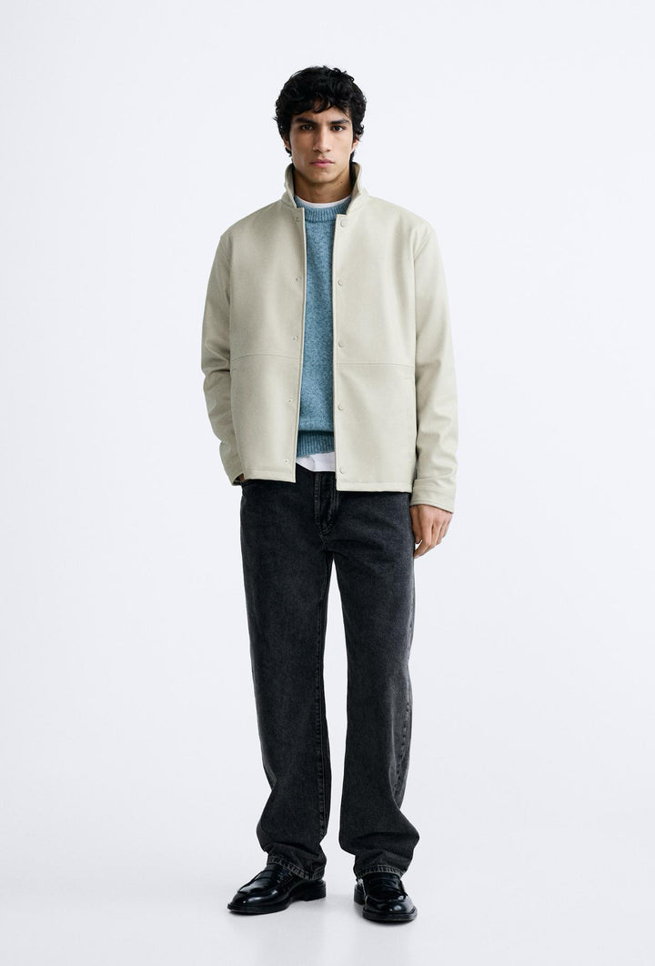 ZARA LEATHER EFFECT JACKET OYSTER WHITE