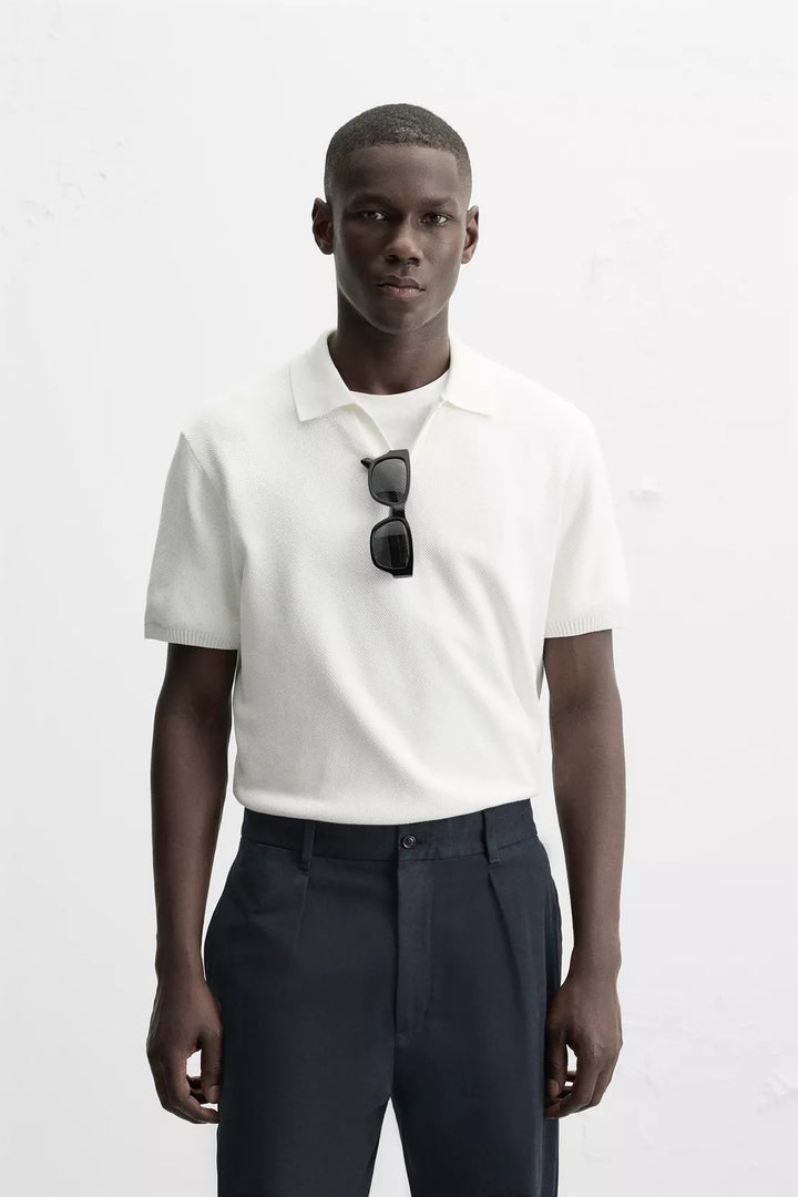 Garm Island Textured Knit Polo Shirt in White