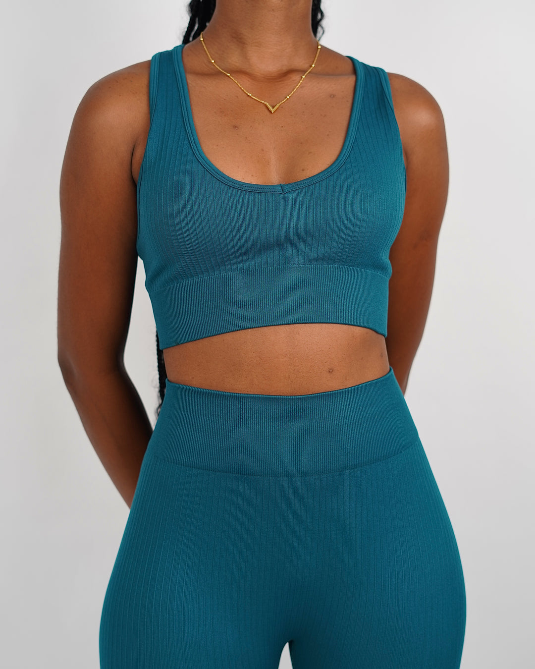 Garm Island Seamless Ribbed Sports Bra in Cyan Blue