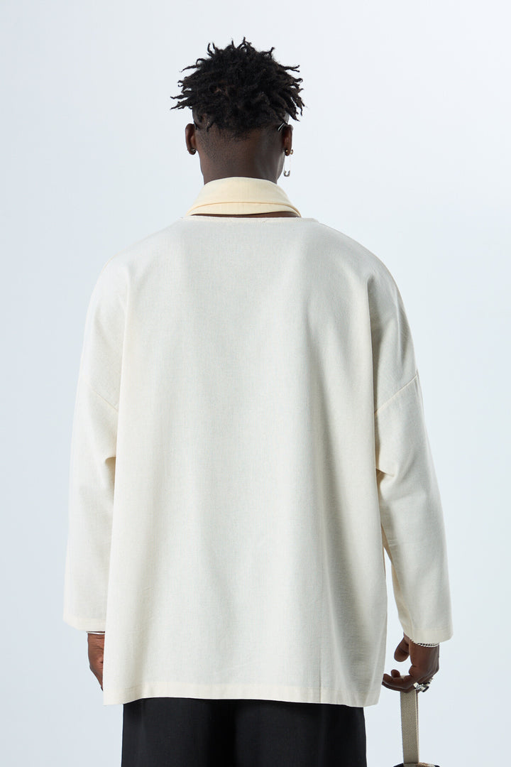 Vamos Oversized Linen Poor Arm T-shirt in off white