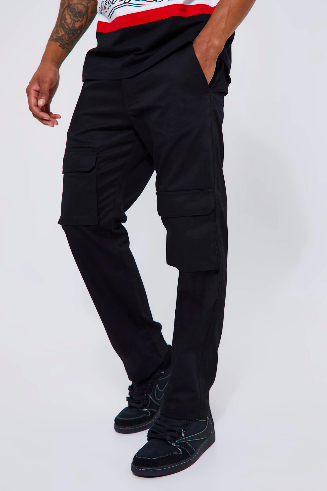 BOOHOOMAN FIXED WAIST STRAIGHT FIT CARGO TROUSER