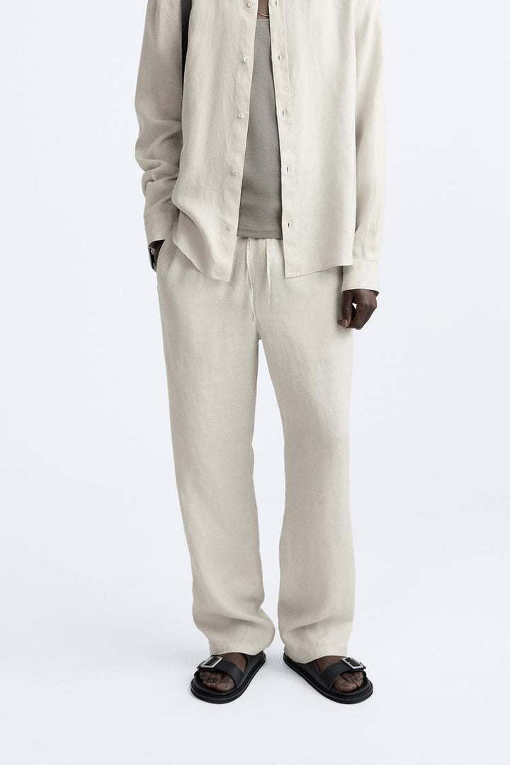 Retro club Cotton Blend Linen pants in off white