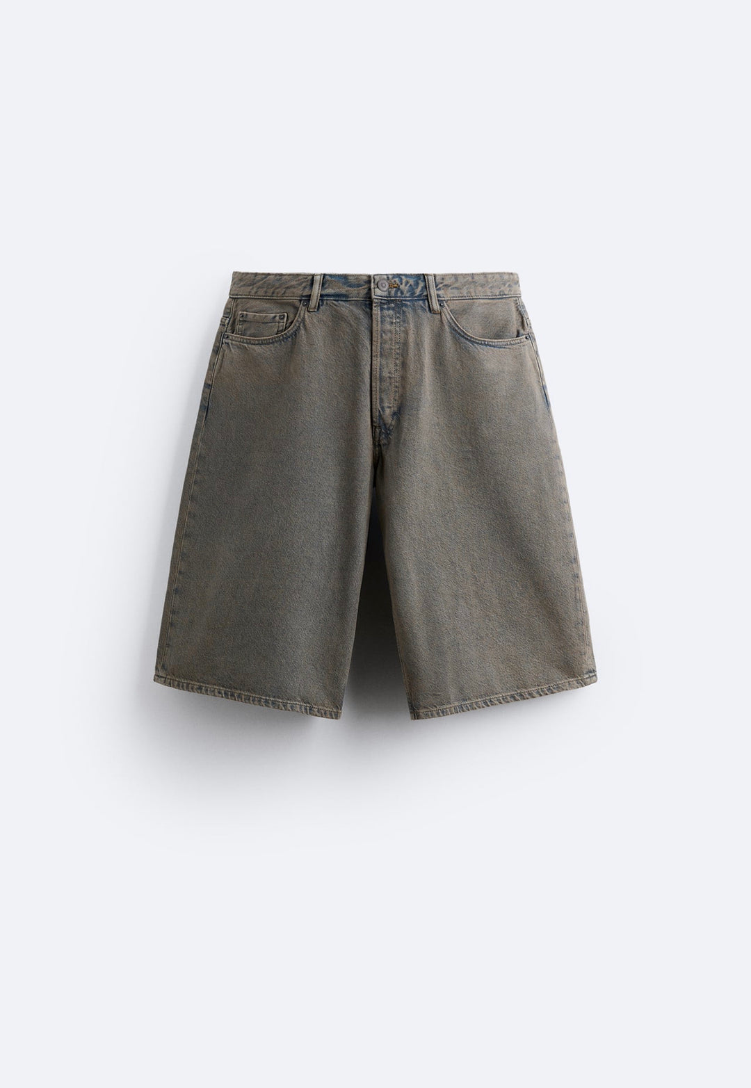 ZARA OVERDYED DENIM BERMUDA SHORTS BLUE GREY