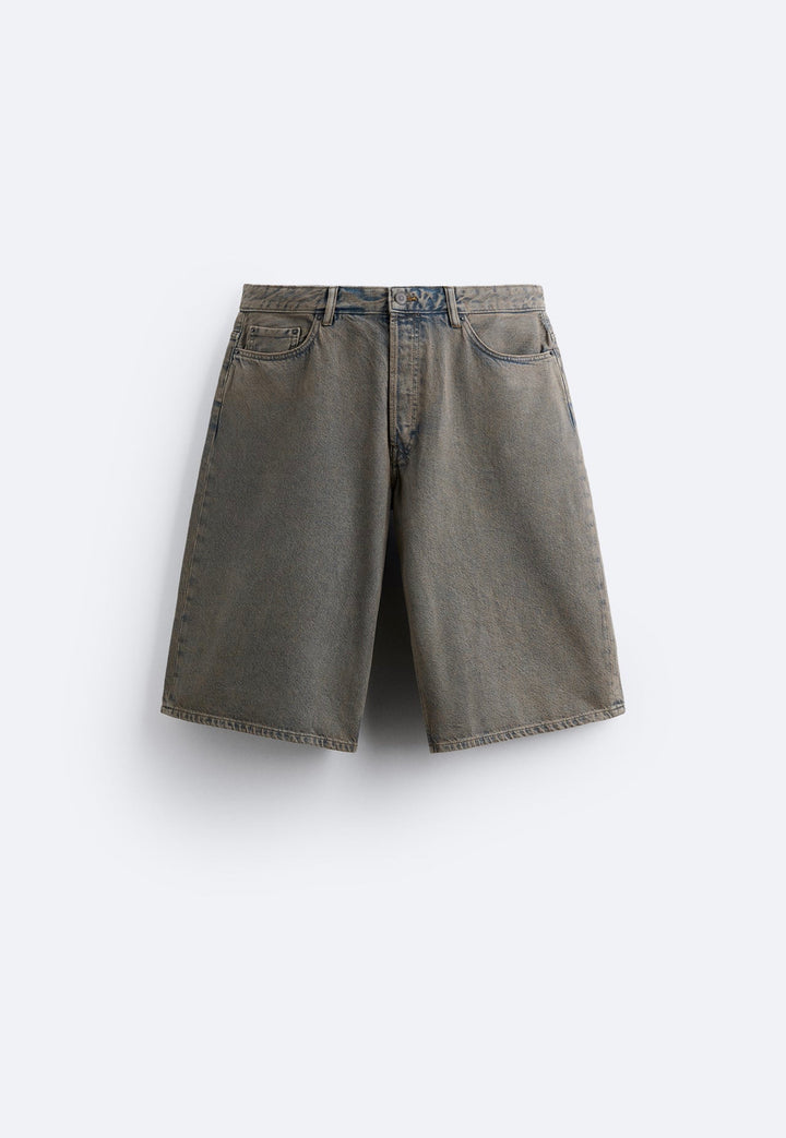 ZARA OVERDYED DENIM BERMUDA SHORTS BLUE GREY