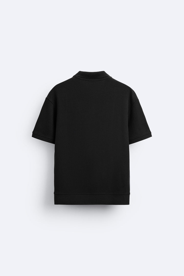 Garm Island Textured Knit Polo Shirt in Black