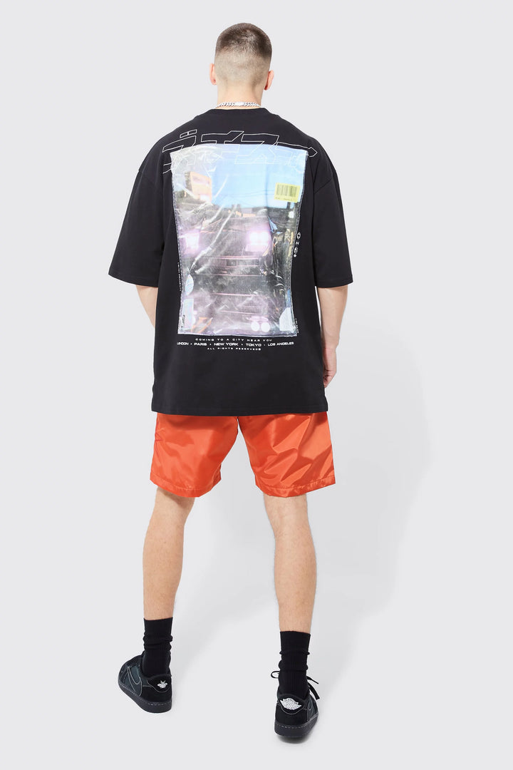 BOOHOOMAN TALL ELASTIC WAIST GRAFFITI TOGGLE SHORT