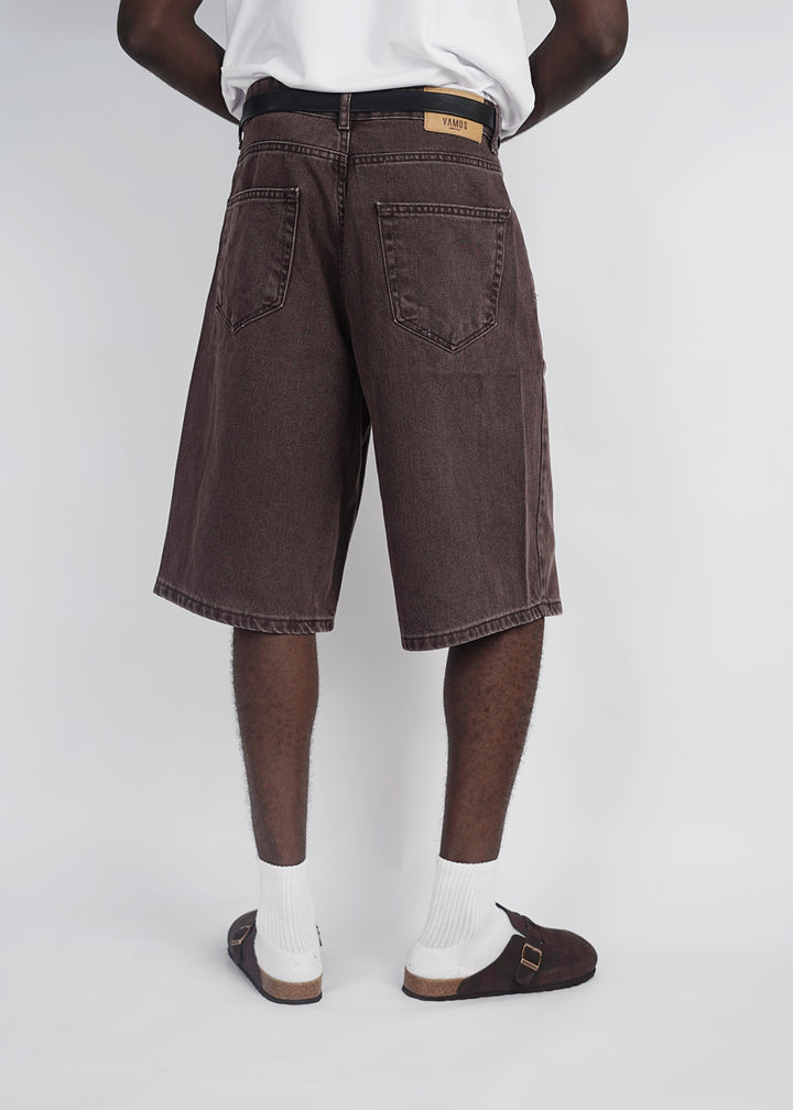 Vamos Baggy Jeans Shorts in Brown