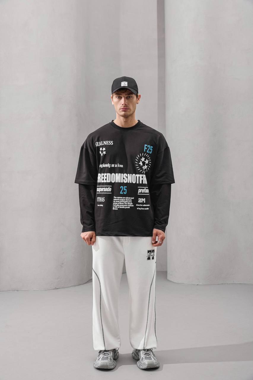 2morrow Oversized Graphic Text Print in Black