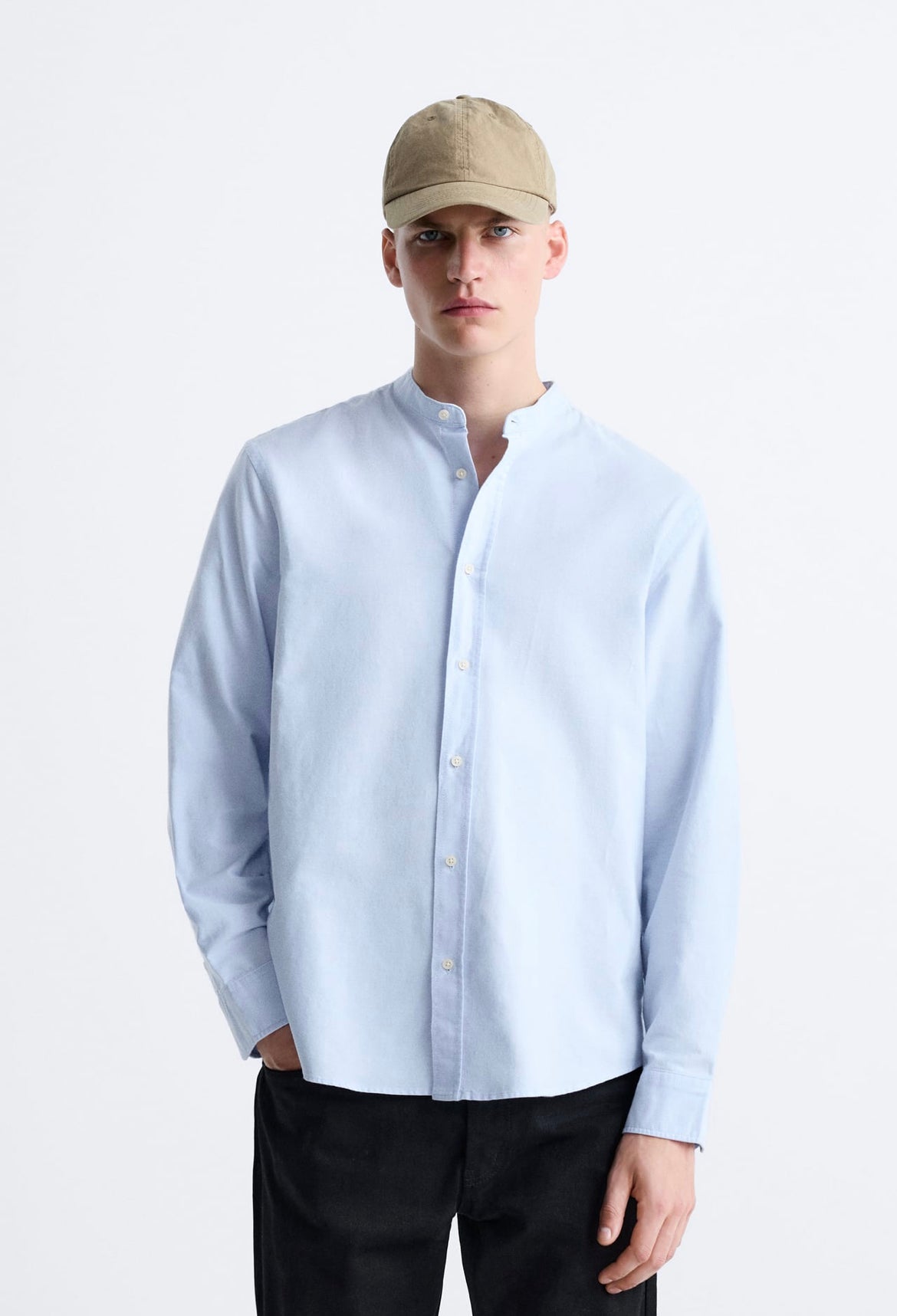 ZARA OXFORD SHIRT WITH TAB COLLAR IN LIGHT SKY BLUE – Garmisland