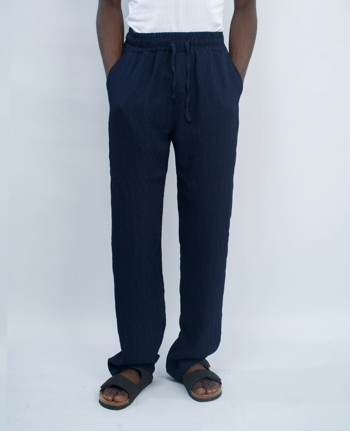 Giesto Tall Creased Linen pants in navy