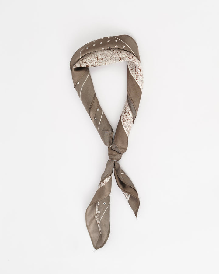 Two Tone Brown Edge Paisley Print Silk Scarf