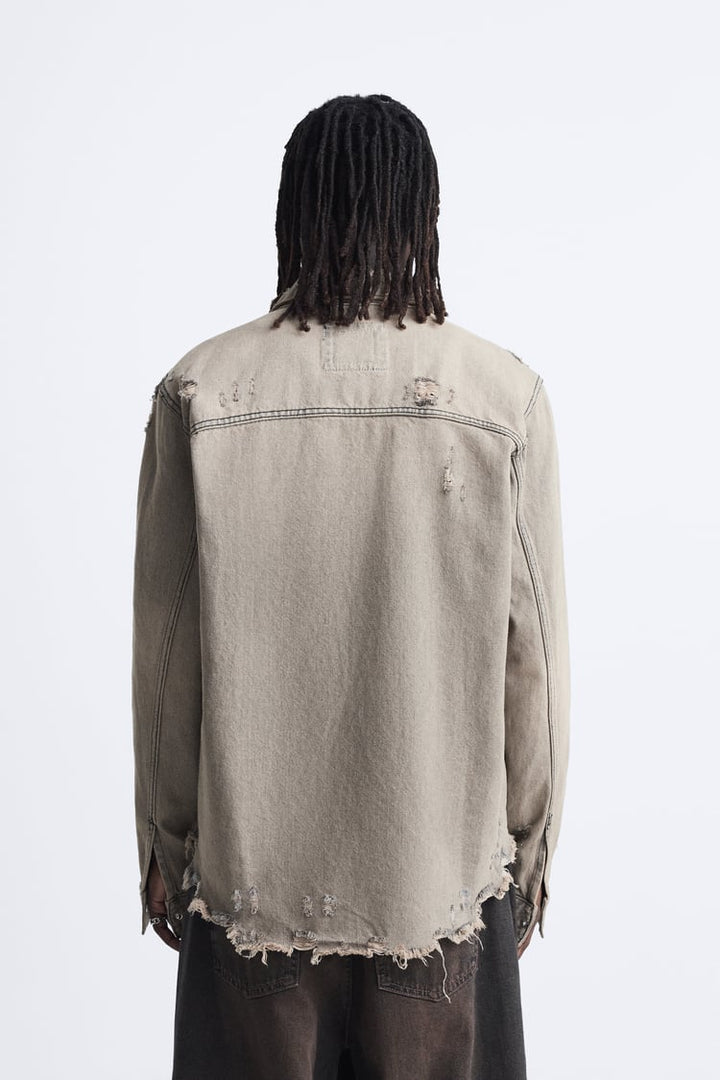 ZARA OVERDYED DENIM OVERSHIRT GREY/TAN