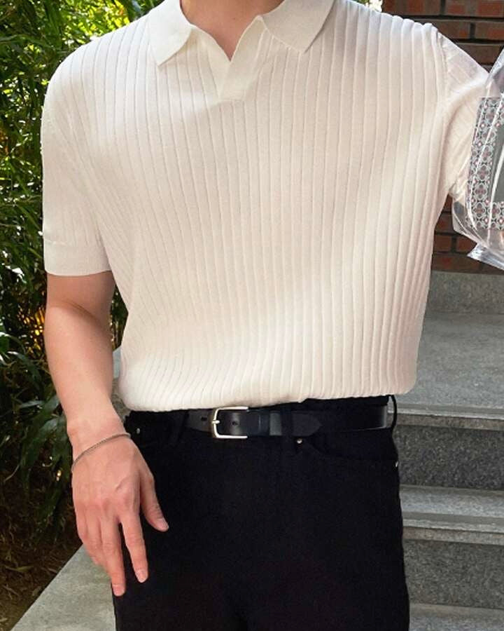 Knit Short Sleeved Slim Fit Polo Shirt White