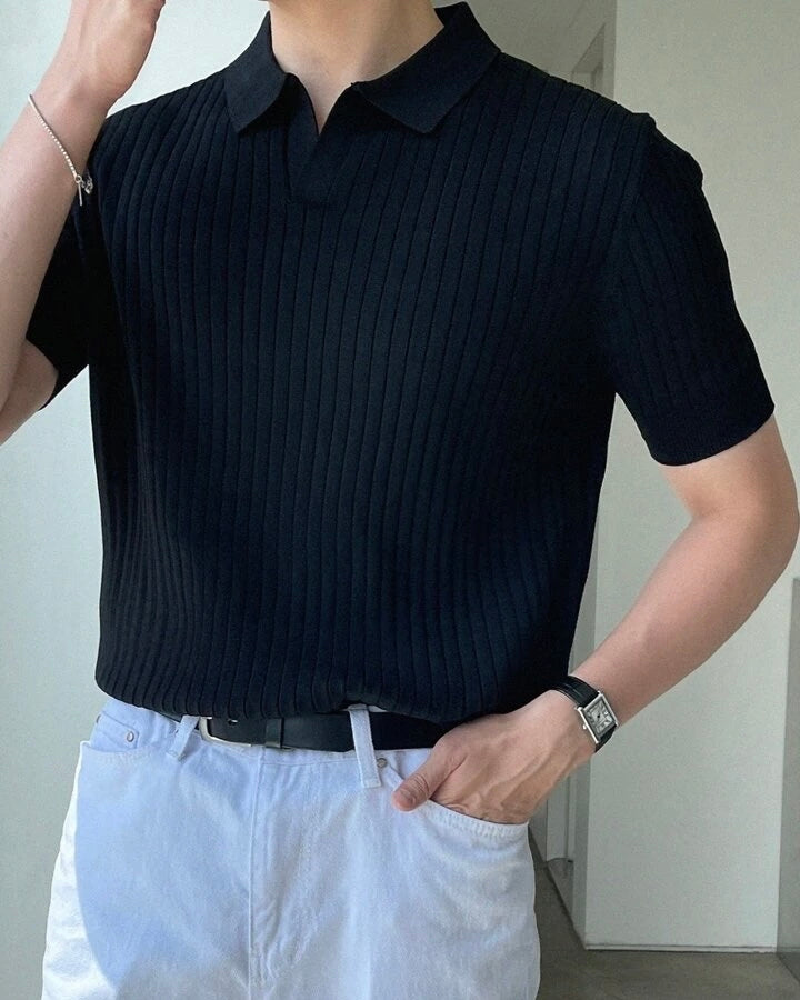 Knit Short Sleeved Slim Fit Polo Shirt black