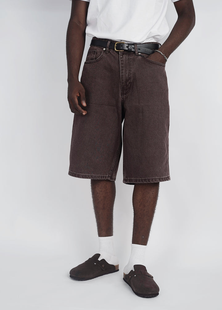 Vamos Baggy Jeans Shorts in Brown