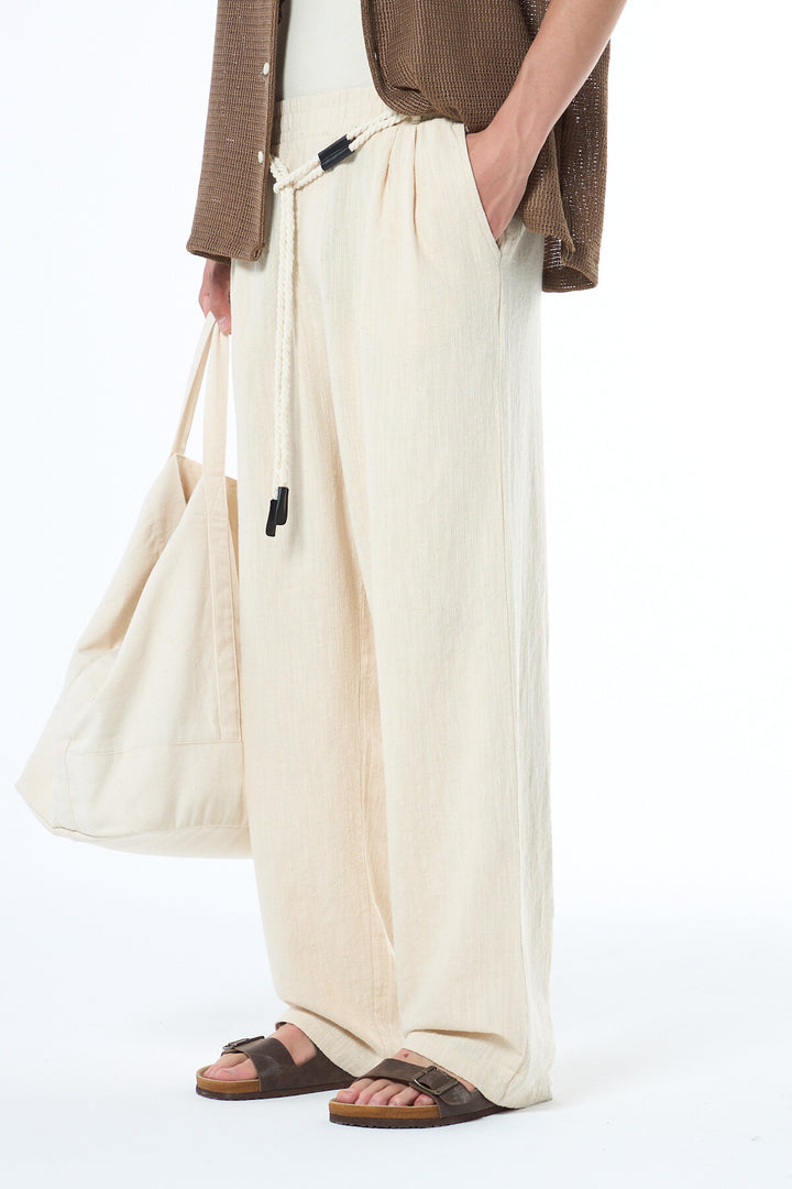 SPRUCE BELT DETAILED OVERSIZE LINEN TROUSERS WHITE