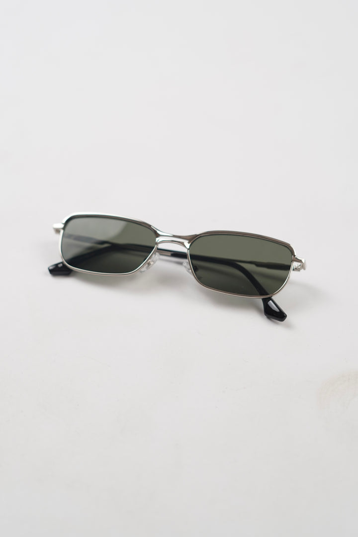 Full Rim Rectangular Silver Green Sun glasses