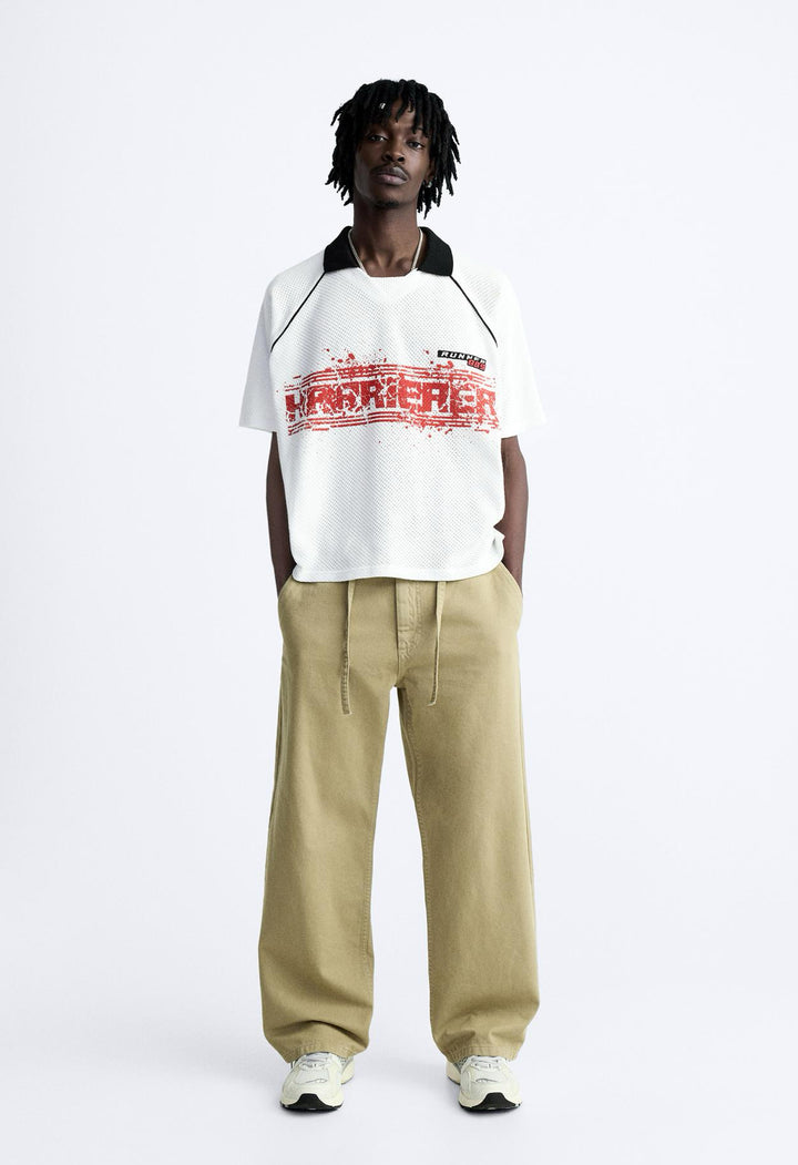 ZARA TEXTURED KNIT POLO SHIRT OYSTER WHITE