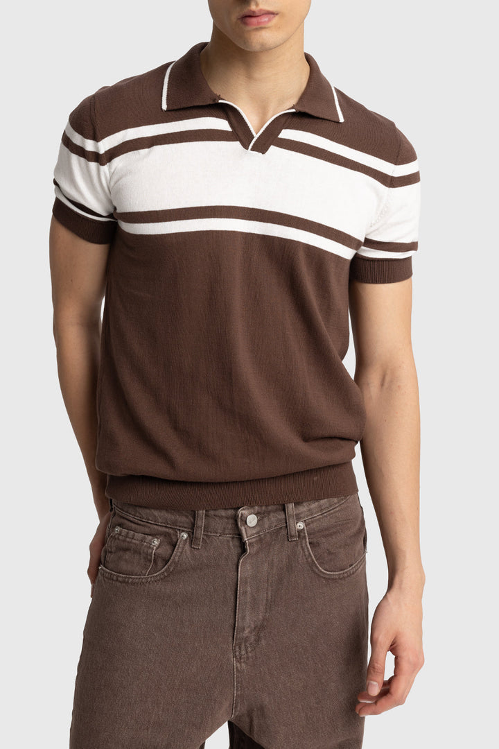 GIESTO knit polo in brown and white