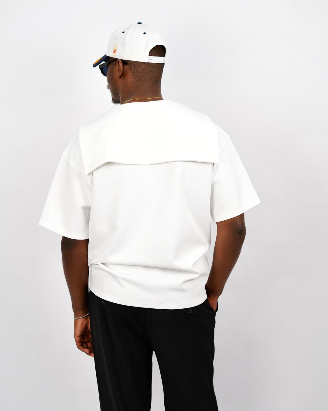 M Studio Ribbon Bow Neck Polo Shirt in White