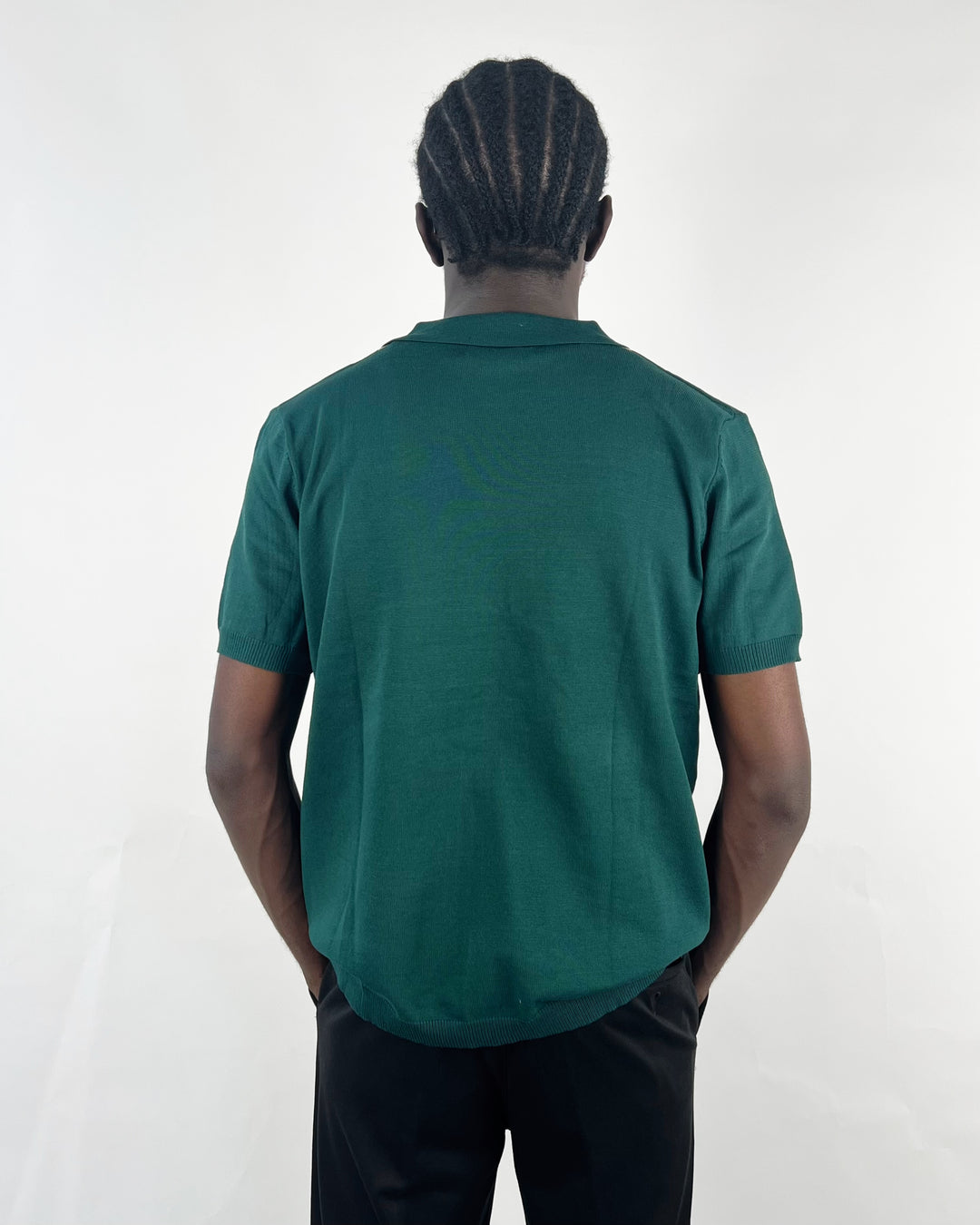 Knitted striped polo in green