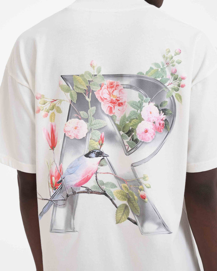 REPRESENT FLORAL INITIAL T-SHIRT IN CREAM