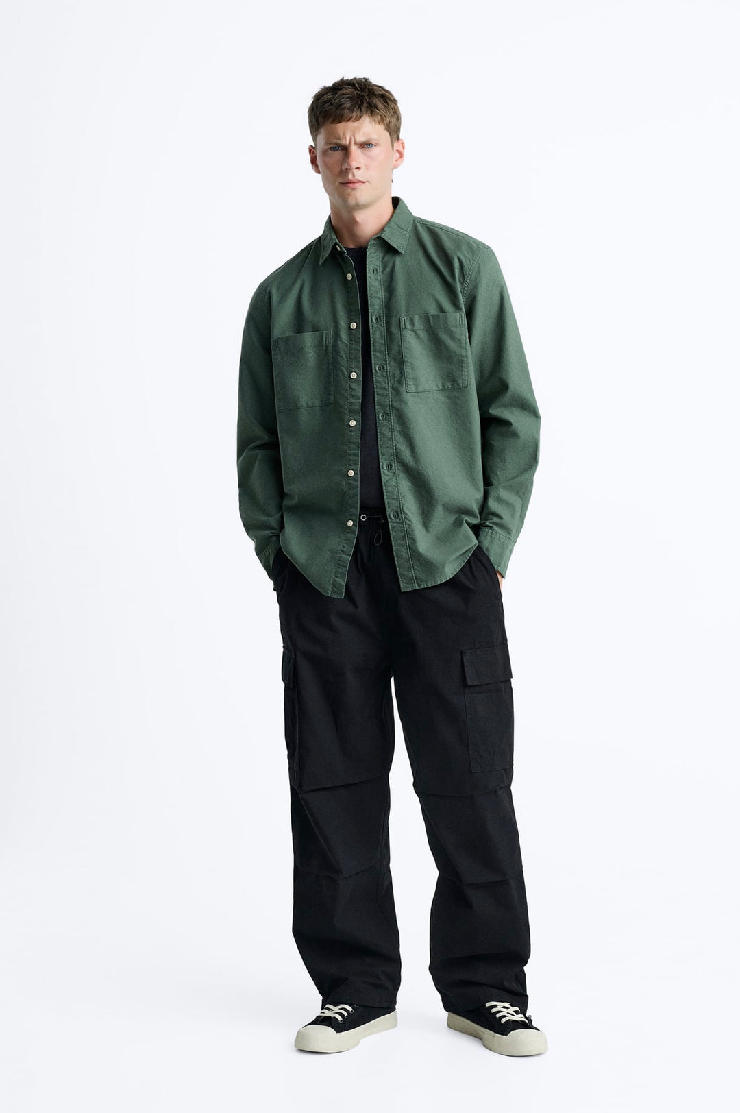 ZARA PARACHUTE CARGO PANTS IN BLACK