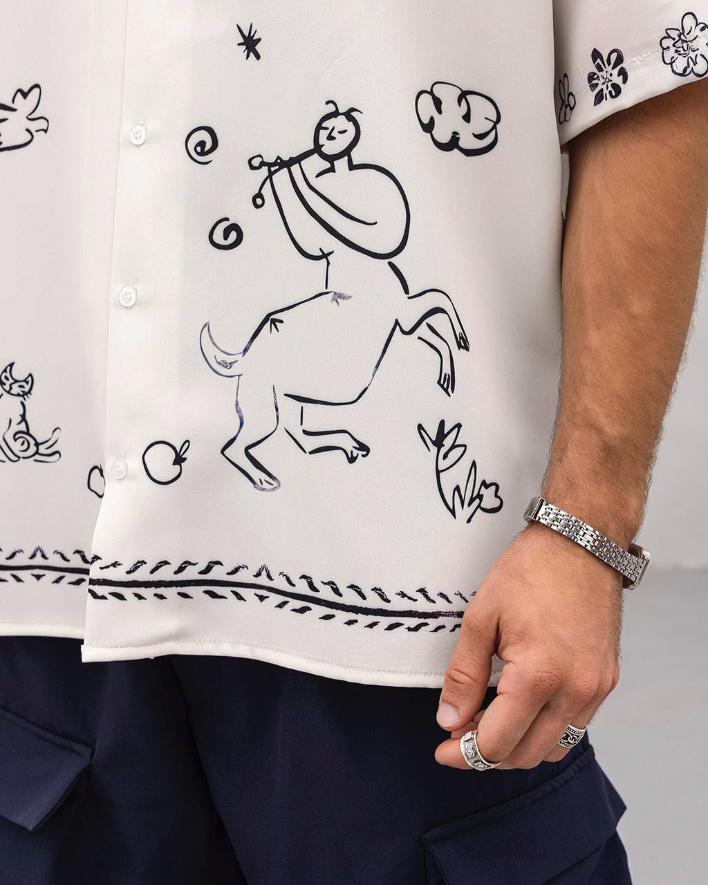 2morrow Abstract Print Revere Shirt in White