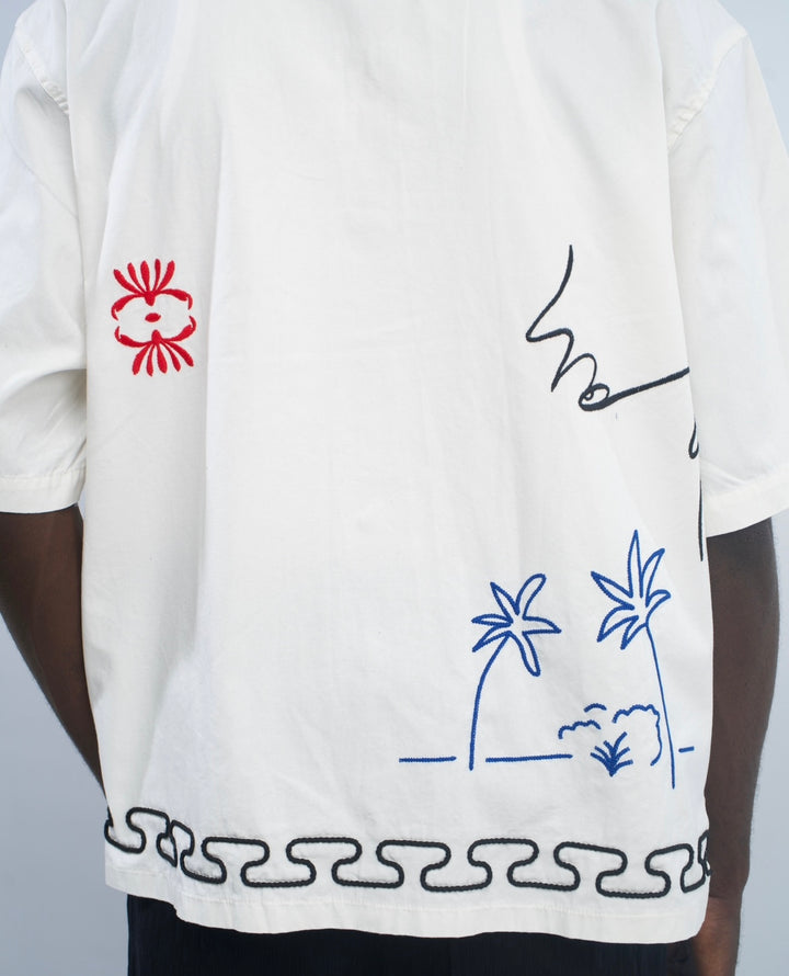 GIESTO oversized embroidered revere shirt in white