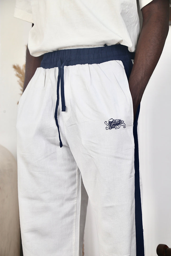 Giesto Embroidered Double Toned Linen Pants in White