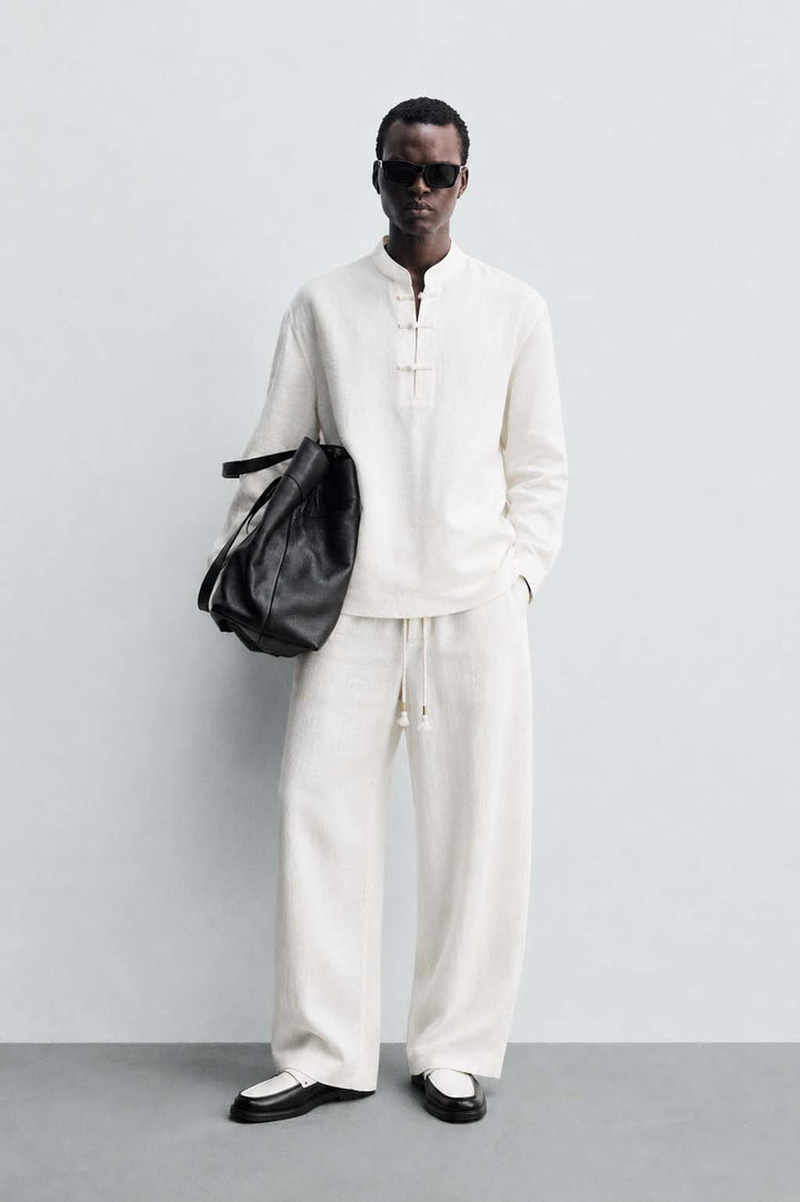Garm Island Detail Linen Set in White