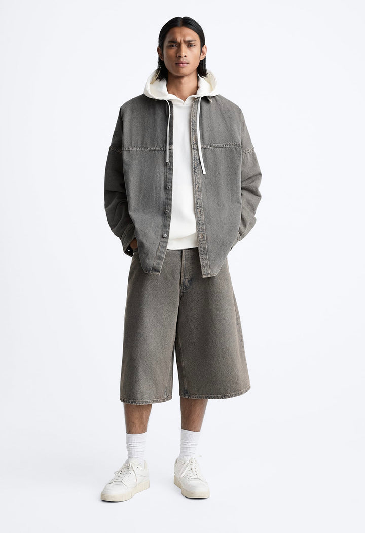 ZARA OVERDYED DENIM BERMUDA SHORTS BLUE GREY