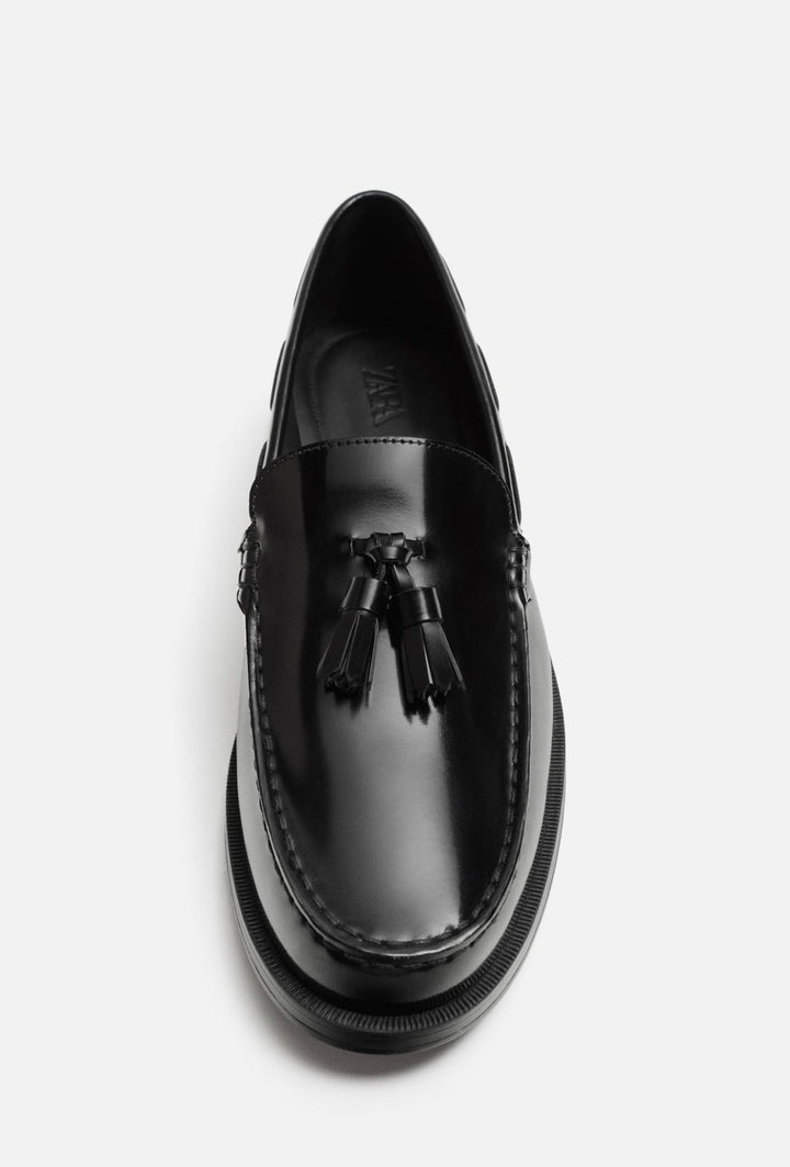 ZARA LEATHER TASSEL LOAFERS WITH GLOSSY FINISH