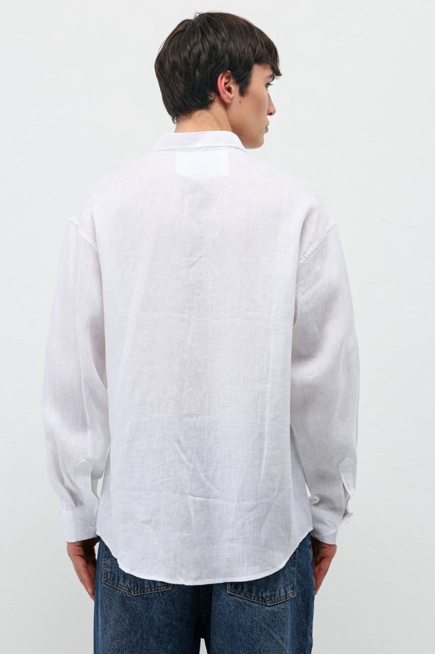 Vamos 100% Linen Oxford Shirt in white