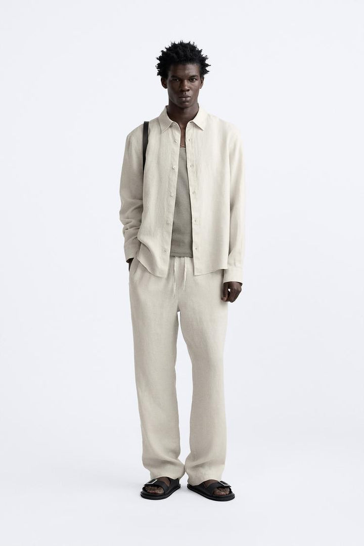 Retro club Cotton Blend Linen pants in off white