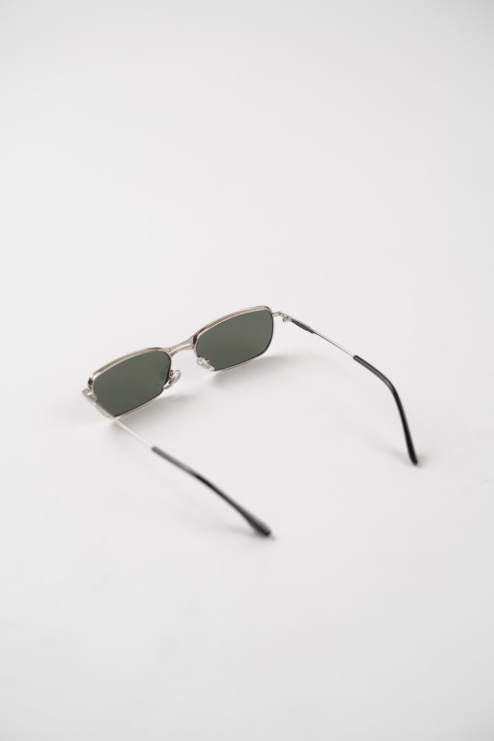 Full Rim Rectangular Silver Green Sun glasses