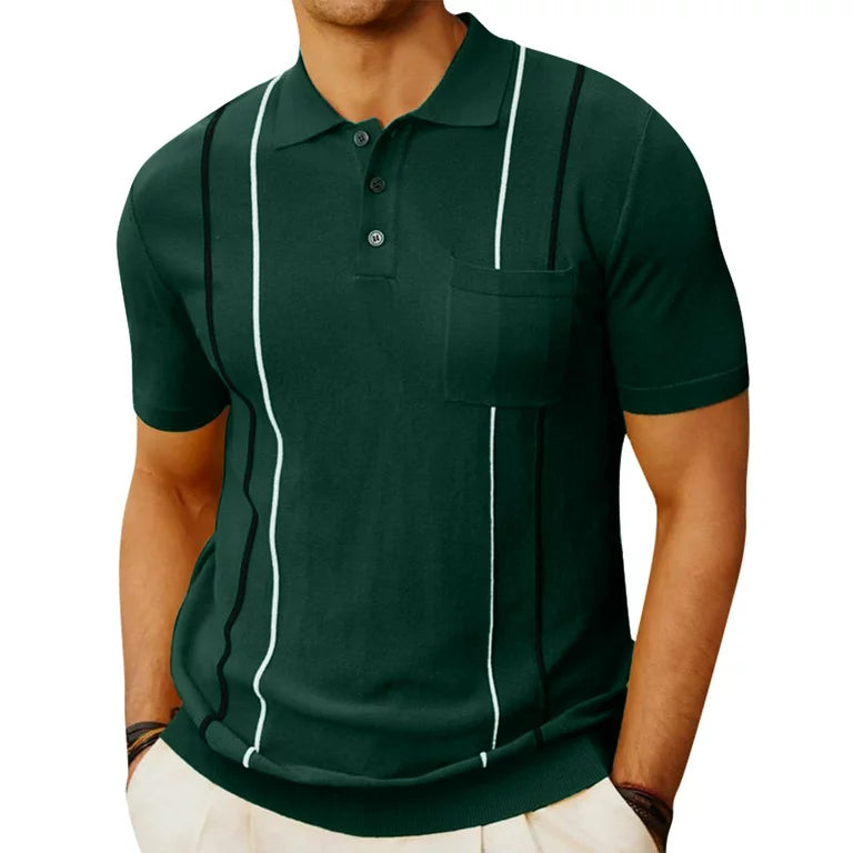 Knitted pin striped polo shirt in green