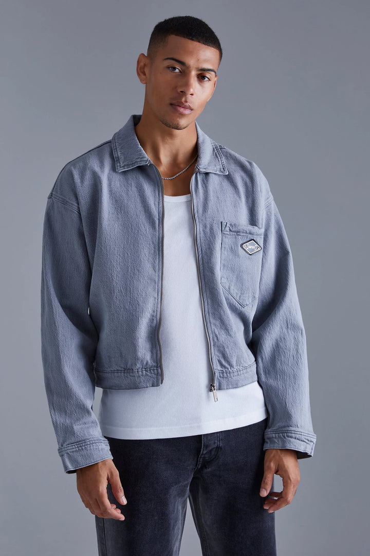 BOOHOOMAN BOXY FIT DROPPED SHOULDER DENIM JACKET