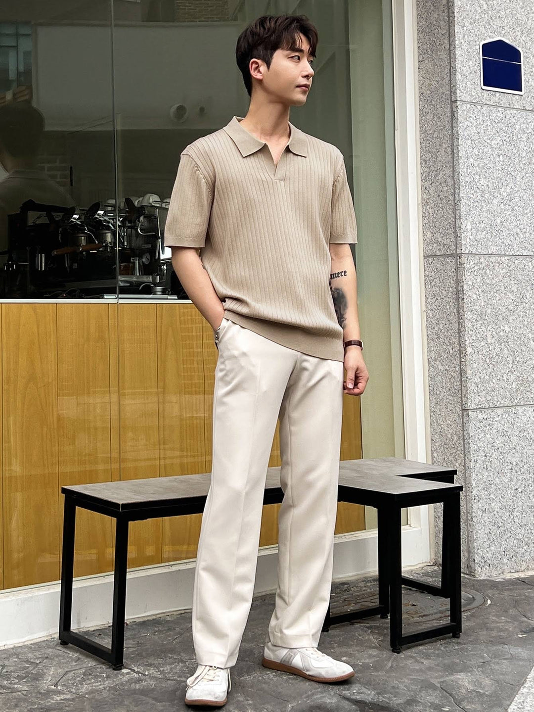 Knit Short Sleeved Slim Fit Polo Shirt khaki