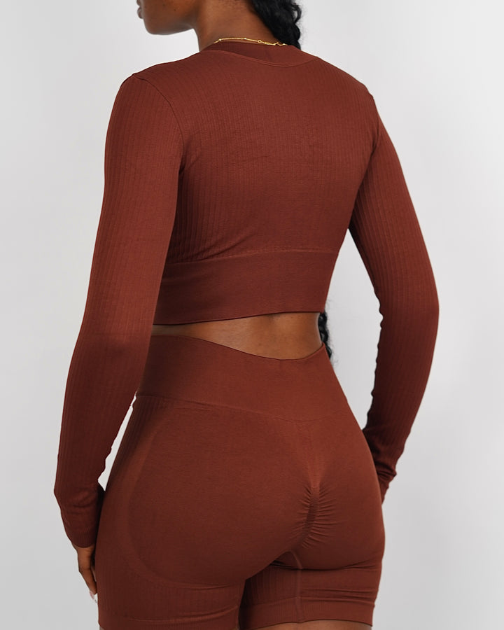 Garm Island Seamless Ribbed Long Sleeve in Brown