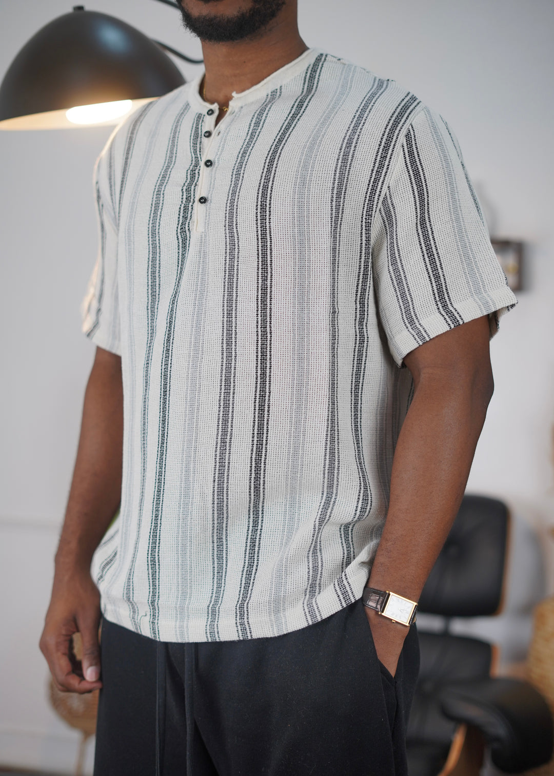 OpenJns Knit Henley Shirt in Blue