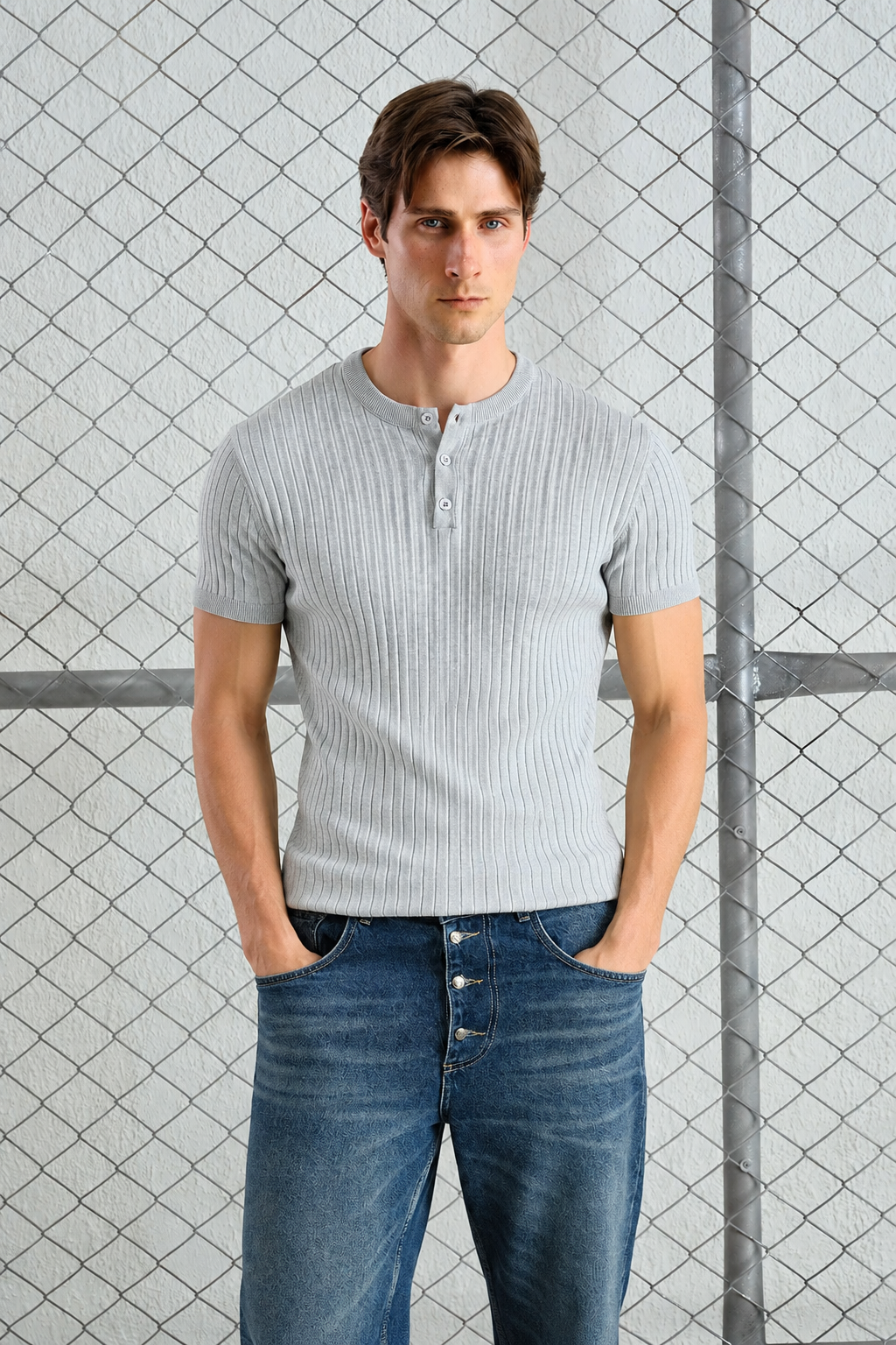 Giesto Henley Shortsleeve Shirt in Grey