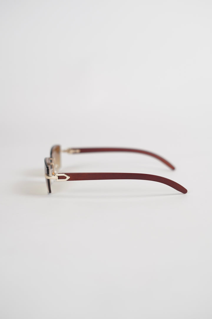 Buffalo Horn Rimless Wood Frame Sun glasses in brown