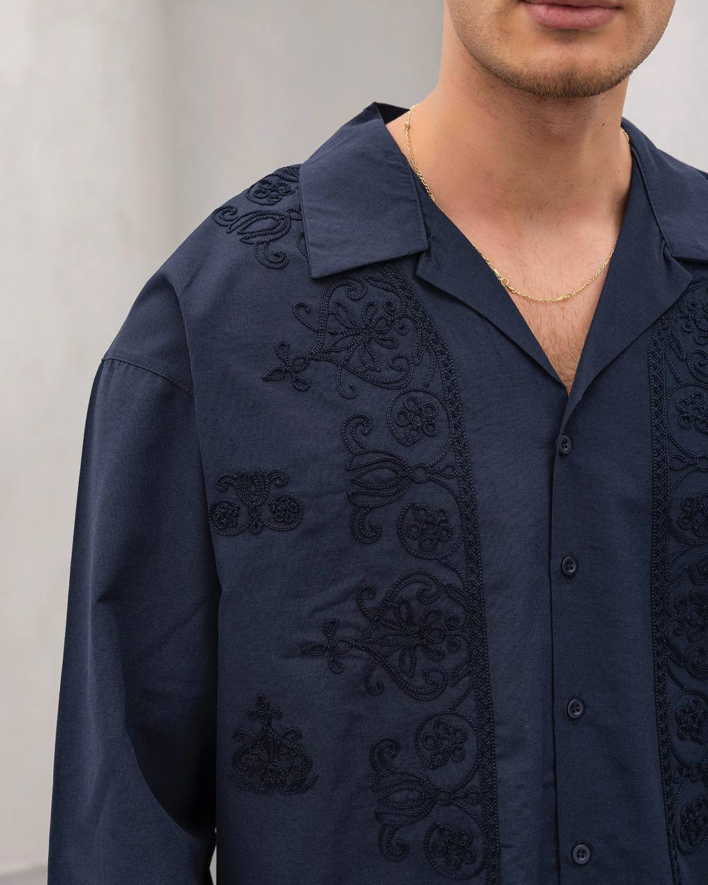 2morrow Floral Lace Panel Shirt in Blue