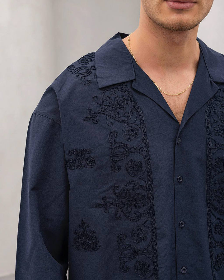 2morrow Floral Lace Panel Shirt in Blue