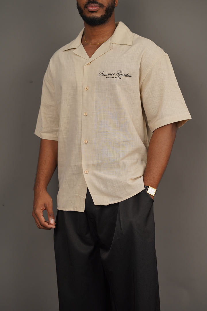 Maksim Summer Garden Linen Short Sleeve shirt in Sand
