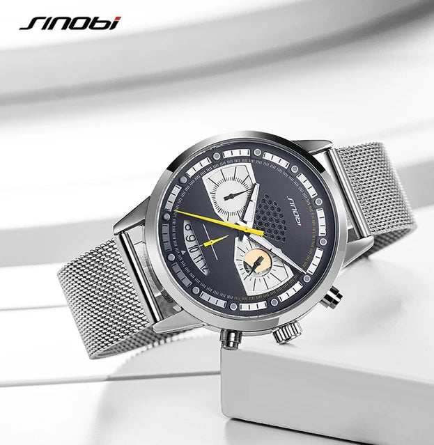 Sinobi Mens Casual Creative Watch in Silver/Black