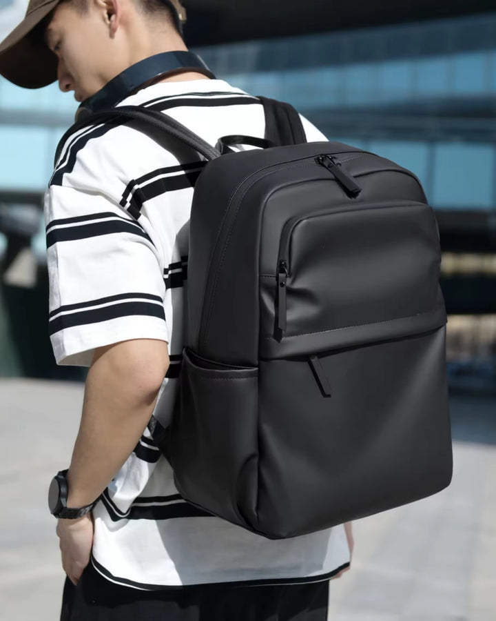 Waterproof Faux leather backpack in black